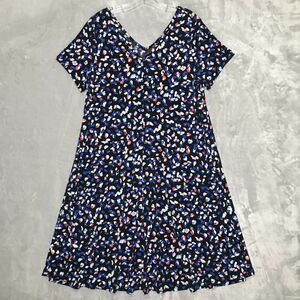 Romans Dress Womens 14/16 Black Blue Coral Knit V Neck Short Sleeve A Line